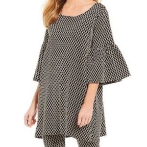 Bryn Walker Diego Diamond Bell Sleeve Tunic Black & Ivory Sz S